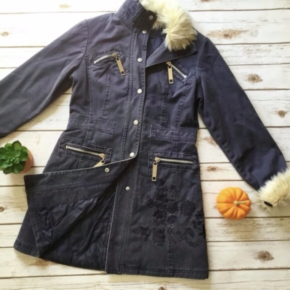 Blue Jean Jacket with Removable Faux Fur Collar